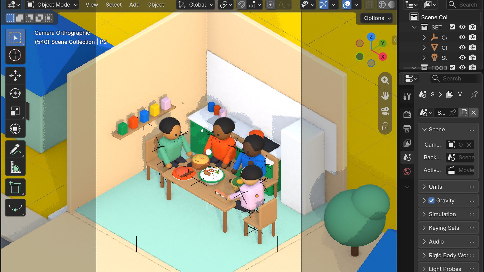 Building the City Kitch dinner scene in Blender