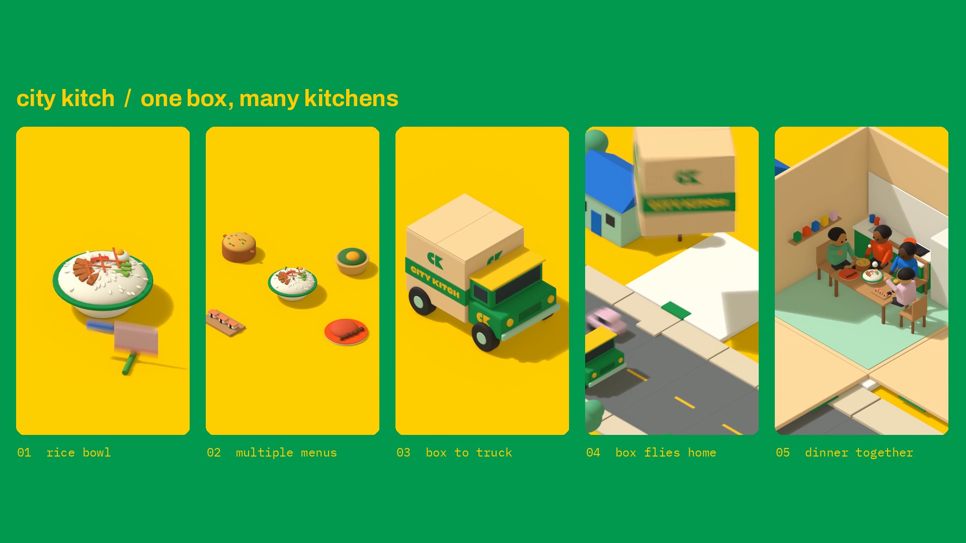 City Kitch key frames, rice bowl to dinner